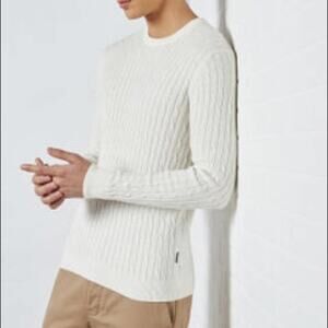 Only & Sons Mens Crewneck Cable Knit Sweater Cloud Dancer Size M NWT